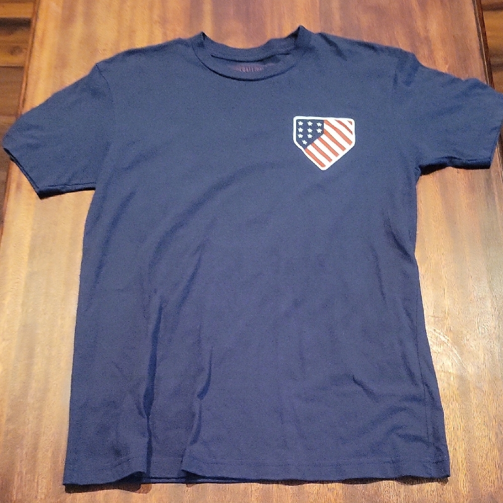 Navy Blue Men's T-Shirt with American Flag Patch